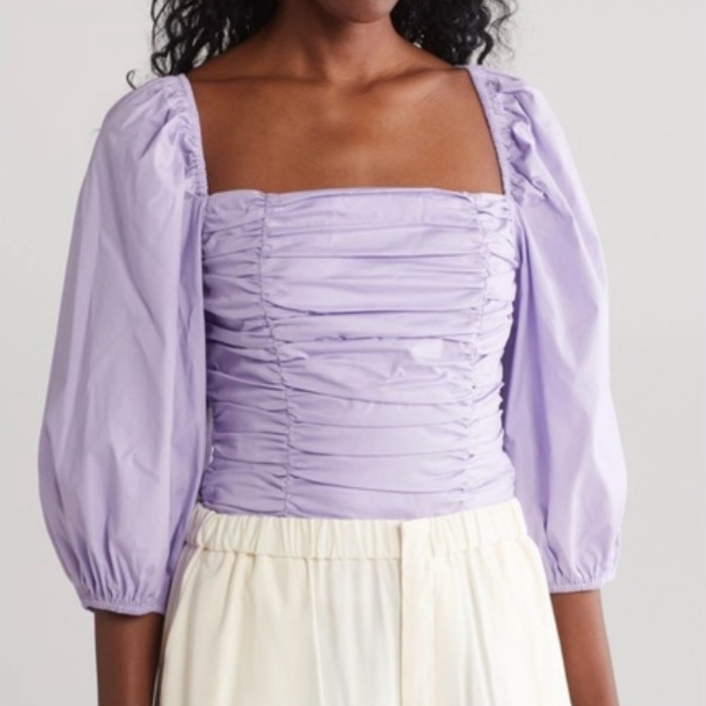 Wayf lavender gathered puff sleeve top